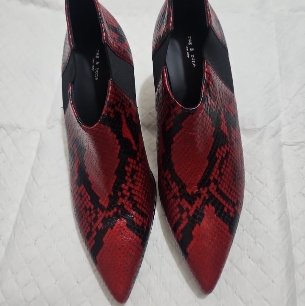 Rag & Bone Red and Black Snake Print Booties